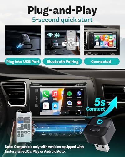 OTTOCAST Mini Pico Wireless CarPlay & Android Auto Adapter – WiFi 6 + Bluetooth 5.4, Plug & Play, Fast Auto-Reconnect, Ultra-Compact Design, Works with Factory Wired CarPlay Cars