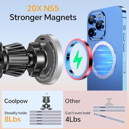 Coolpow 15W Magsafe Car Mount Charger Magnetic Phone Holders for Your Car - color: Gray