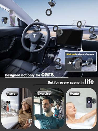 snanlen Upgraded 360° Vacuum Magnetic Phone Holder, Magnetic Car Phone Mount, Hands-Free Suction Cup Phone Holder for Car/Gym/Mirror/Shower, Car Mount Compatible with iPhone 17 Pro Max/Android - color: Black