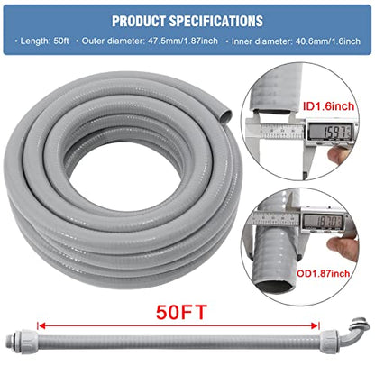 DWALE Liquid-Tight Conduit and Connector Kit,Flexible Non Metallic Liquid Tight Electrical Conduit,1-1/2inch50ft Electrical Conduit Kit,with 4Straight and 3 Angle Fittings Included,1-1/2 in. Dia - size: 50FT-1-1/2"
