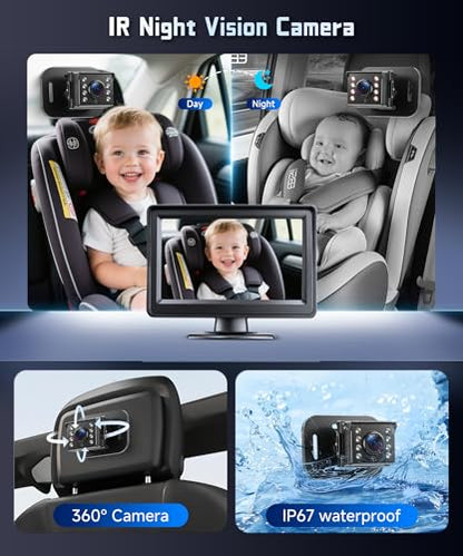 Rear Seat Baby Car Camera for Backseat HD-Rear-Facing Car Baby Monitor with Night Vision, Adjustable View Angle, Easy Setup,360°Rotatable car Camera, Safety for Kids 4.3 inch IPS car Baby Monitor
