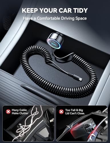 FLYLEAD 90W Car Charger USB C Fast Charge, PD45W for iPhone 17/16 Pro Max - color: Black - 6.7 FT