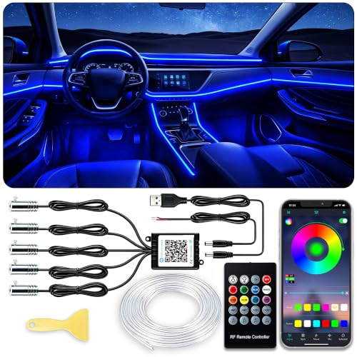 Jushope Car Interior LED Lights, RGB Fiber Optic Ambient Lighting Kit - size: 5 LED/236 Inches Fiber Optic