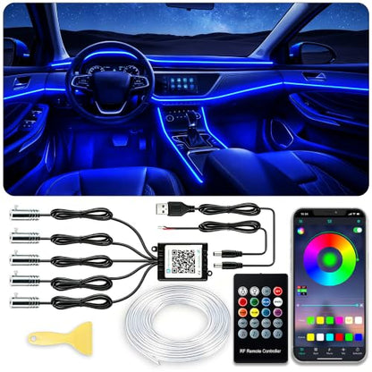 Jushope Car Interior LED Lights, RGB Fiber Optic Ambient Lighting Kit - size: 5 LED/236 Inches Fiber Optic