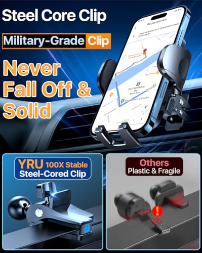 YRU[True Upgrade for Safety Car Phone Holder Mount [Patent & Military-Grade] Dashboard Cell Phone Holder for Car Vent Windshield Phone Stand for iPhone 17 16 15 14 13 Pro Max Truck Samsung, Light Red - color: Light Red