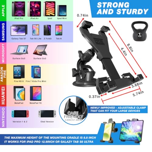 3-in-1 Heavy Duty Dashboard Tablet Holder for Car, Windshield Suction Cup Car Mount & Air Vent Mount for Truck Car for iPad Pro, iPad mini, Galaxy Tab for All iPad 6"- 12.9" Tablets
