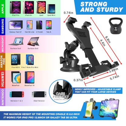 3-in-1 Heavy Duty Dashboard Tablet Holder for Car, Windshield Suction Cup Car Mount & Air Vent Mount for Truck Car for iPad Pro, iPad mini, Galaxy Tab for All iPad 6"- 12.9" Tablets