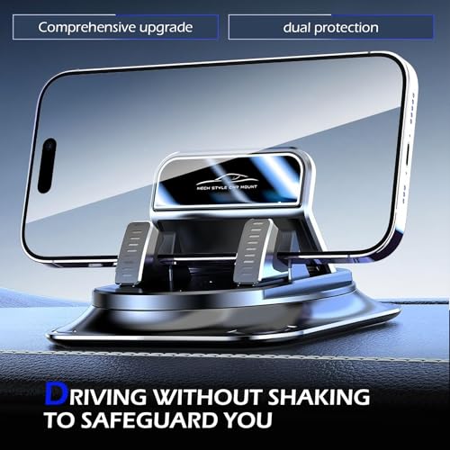Shakas 360 Degree Rotation Dashboard Phone Holder, Non-Slip One-Hand Operation Navigation Bracket, Self-Adhesive Washable Horizontal and Vertical Placement Holder, for Most Cars (Black)