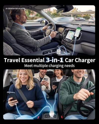 3-Port 70W Fast Car Charger for iPhone 14 13 12 11 Pro Max SE XR XS X 8 7 6 - color: White