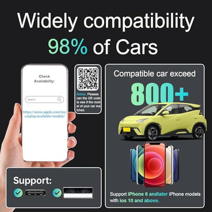 Wireless CarPlay Adapter Compatible with Both Apple and Android Systems, Supporting Bluetooth And Wi-Fi. Upgraded CarPlay Wireless Adapter Two-In-One, Plug-And-Play Plug, Capable of Converting Devices