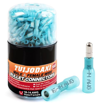 300피스 열 수축 불렛 커넥터 키트 수 및 암 16-14 AWG 와이어용 - color: 블루-AWG 16-14