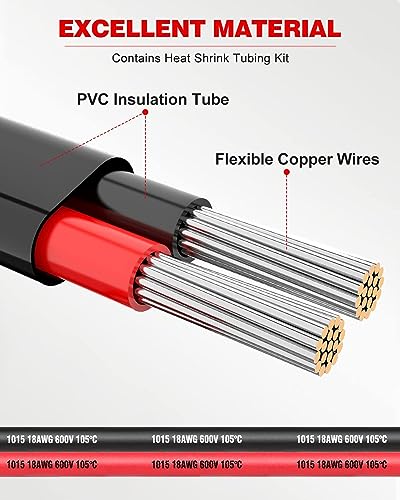 NAOEVO 18 Gauge Wire 2 Conductor, 18 Gauge Automotive Wire 12V Cable, 50FT - size: 50ft, style: 2C-18AWG
