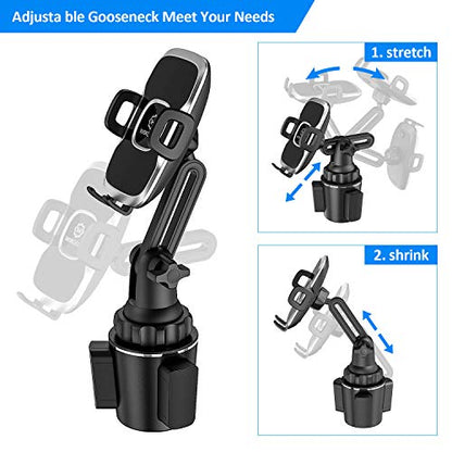 Cup Holder Phone Mount, Adjustable Long Neck Cellphone Holder for Car, Upgraded Version, Cup Phone Holder for Car with Expandable Side Arms, Compatible with iPhone Samsung Google & All Phones