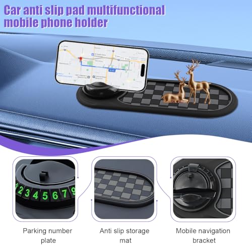 Multifunctional Car Anti-Slip Pad, 3 in 1 Rotatable Non-Slip Vehicle Dashboard Mat with Phone Holder & Temporary Parking Number, Dash Storage Pad for Key Gadget, Universal Fit (Grey/Black) - color: Grey/Black