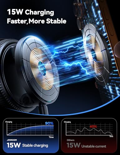 JOYROOM 15W Magsafe Car Mount Charger, iPhone Faster Charging Wireless Car Charger, 80+LBS Strong Suction Magnetic Phone Holder for Car, Stable Metal Support Arm for iPhone 17 Pro Max 16 15 14 13 - color: Black