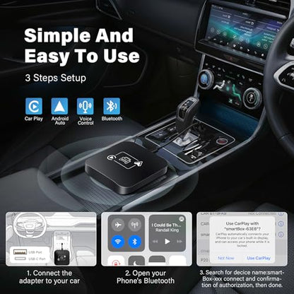 Wireless CarPlay Adapter 2 IN 1 Plug and Play Wired to Wireless Car Play Adapter Android Auto Dongle, Aux Compatible All Car Models Smart Carplay Box Support iPhone 6+/iOS 10+/Android 11.0+