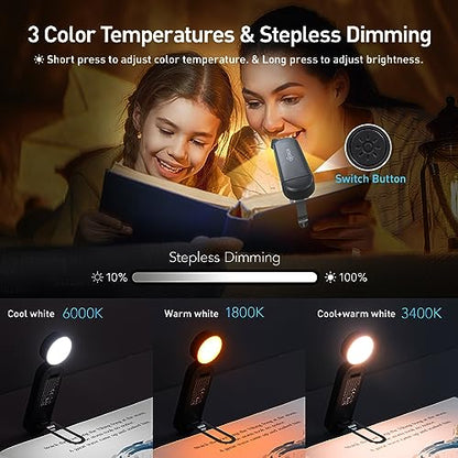 VAVOFO USB Rechargeable Book Light, Bookmark Clip on LED Reading Light - color: Gray