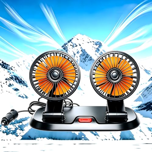 Dual Head 24V Car Cooling Fan, 360° Rotatable Dashboard Fan with 2 Speed Adjustable, Cigarette Lighter Plug Heavy Duty Truck Fan for Semi Truck, Bus, Tractor, Van, School Bus - color: 24V