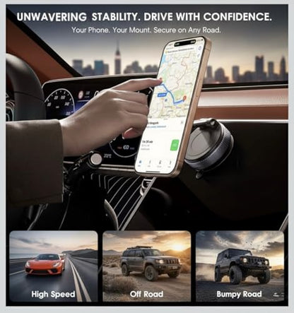 2026 Upgraded Pro Ultra-Suction Magnetic Phone Mount - Reinforced 360° Vacuum Holder for MagSafe, iPhone & Android (Ready for Car, Gym, Mirror, Home & More)
