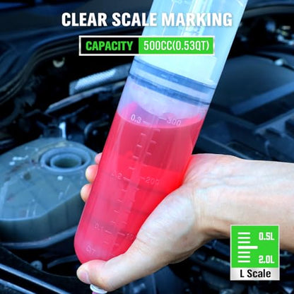 SWANLAKE 500cc Fluid Extractor & Fill Pump, Automotive Fluid Pump Extractor, Oil Change Pumps with 23'' Long Hose, 2PCS 12'' Extension Tubes, Suction Pumps for Lawn Mowers Cars - color: 500ML with Hose Green