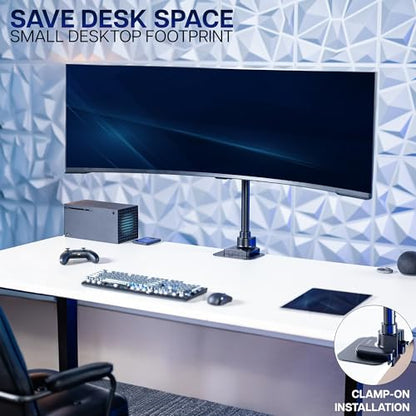 VIVO Clamp-on Single Ultra Wide Monitor Desk Mount, Low Profile Heavy Duty Adjustable Stand for 1 Ultrawide Screen up to 57 inches, 59.4 lbs Capacity, Black, STAND-V157C - size: up to 57" screens, style: Standard