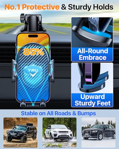YRU【Upgraded Military-Grade & Safety Cert Universal Car Phone Holder Mount - color: Graphite Black
