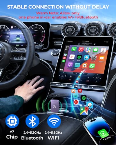 AuroraLink Wireless Carplay & Android Auto Wireless Adapter 2-in-1 Fast & Stable Carplay Wireless Adapter Convert Wired to Wireless Car Play Dongle for iOS 10+/Android 11+ (Purple) - color: Purple