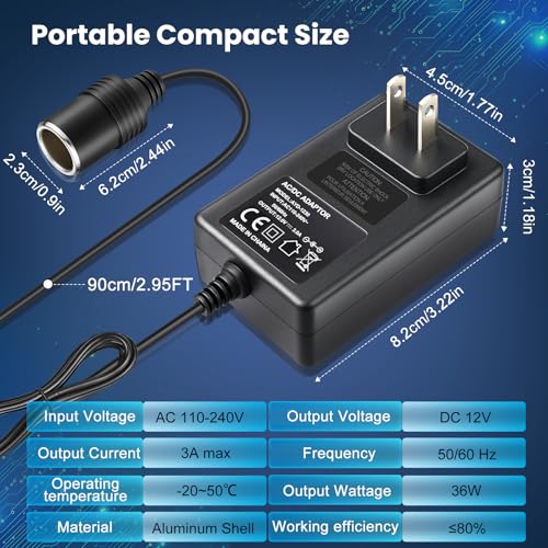 2팩 110V AC - DC 12V 컨버터 3A 36W, 벽 플러그 110‑240V, 가정용 자동차 전원 공급 장치 어댑터 자동차 팬 및 저전력 장치용 (진공 청소기, 에어 펌프, 팽창기용이 아님) - size: 12V3A 36W 2Pack
