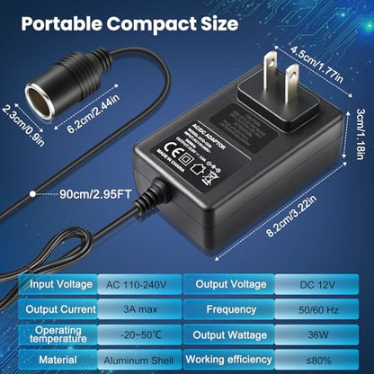 2팩 110V AC - DC 12V 컨버터 3A 36W, 벽 플러그 110‑240V, 가정용 자동차 전원 공급 장치 어댑터 자동차 팬 및 저전력 장치용 (진공 청소기, 에어 펌프, 팽창기용이 아님) - size: 12V3A 36W 2Pack