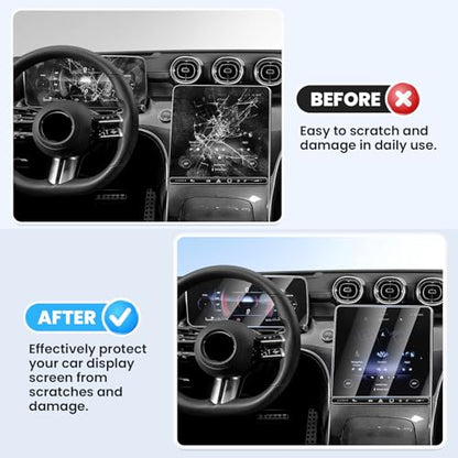 Canvcle 2PCS Screen Protector for 2023-2026 Mercedes Benz GLC 300 & AMG C43/2022-2026 W206 C300/2024-2026 AMG C63, 11.9 Inch Navigation + 12.3 Inch Dash Screen Cover Tempered Glass Touchscreen Film - size: Mercedes Benz GLC 300/AMG C43/W206 C300/AMG C63