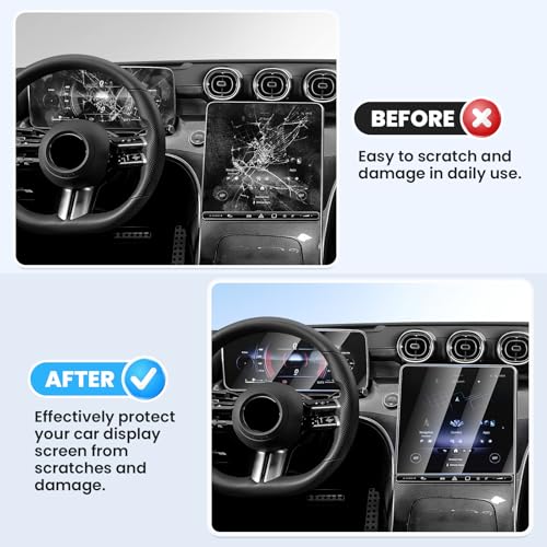 Canvcle 2PCS Screen Protector for 2023-2026 Mercedes Benz GLC 300 & AMG C43/2022-2026 W206 C300/2024-2026 AMG C63, 11.9 Inch Navigation + 12.3 Inch Dash Screen Cover Tempered Glass Touchscreen Film - size: Mercedes Benz GLC 300/AMG C43/W206 C300/AMG C63