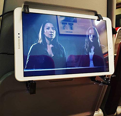 TabletHookz v3. Tablet/iPad Holder for the Plane Train and car. Hands-Free. Mount Your Device securely at Eye Level. Create Your own Inflight Entertainment While Keeping Your Device Safe and Secure.