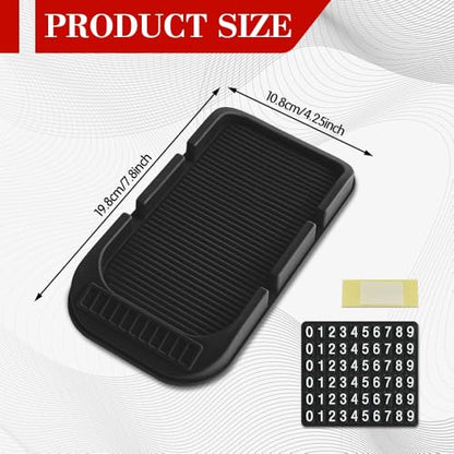 Car Dashboard Anti-Slip Mat Cell Phone Holder, Double-Groove Sticky Gel Pad with Number Plate, Multifunctional Car Dash Storage Mat for Navigation Smartphone Sunglass Keys (Black) - color: Black