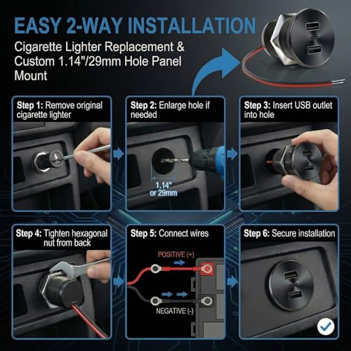 2PCS RV USB Outlet 72W Aluminum Alloy 12V/24V 3 Ports Recessed Mount - color: Deep Black, size: 2P