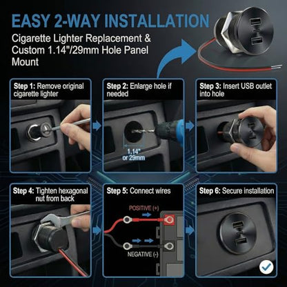 RV USB Outlet 72W All-Aluminum 12V/24V 3 Ports Recessed Mount - color: Deep Black, size: 1P