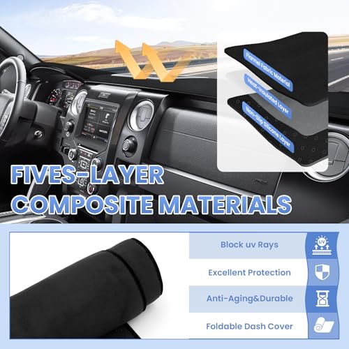 Sunsdrew Black Dash Cover for 2009-2014 Ford F150 Dashboard Cover Mat - size: 09-14 F-150Dash Cover