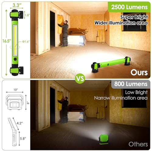 Ropelux Mechanic Work Light Bar with 2500LM 5200mAh Battery, Green 3 Pcs - color: Green