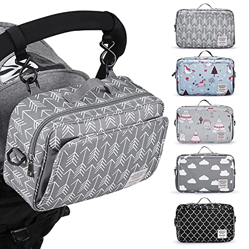 GOGOSO Universal Stroller Caddy Accessories All-in-One Baby Organizer with Insulated Pocket,Capacity for Diapers, Toys & Snacks, Dark Gray - color: arrow