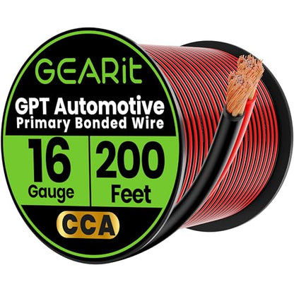 GEARit 16 Gauge Wire (200ft - Black/Red) GPT Automotive Primary Bonded Wire -2 Conductor CCA - for Car Audio, Speaker, Trailer Harness, Electrical - 200 Feet Total 16ga awg - size: 200 Feet