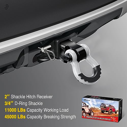 Nilight Shackle Hitch Receiver 2inch for Vehicle Recovery with 3/4" Shackle - color: Black+White