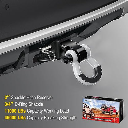 Nilight Shackle Hitch Receiver 2inch for Vehicle Recovery with 3/4" Shackle - color: Black+White