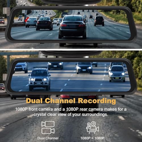 Rear View Mirror Dash Camera for Car Security Front and Rear Dash Cam, Dashcam 10’’ Touch Screen Dual Cameras Car Video Recorder Night Vision G-Sensor Parking Assistance 24H Parking Monitor
