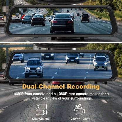 Rear View Mirror Dash Camera for Car Security Front and Rear Dash Cam, Dashcam 10’’ Touch Screen Dual Cameras Car Video Recorder Night Vision G-Sensor Parking Assistance 24H Parking Monitor