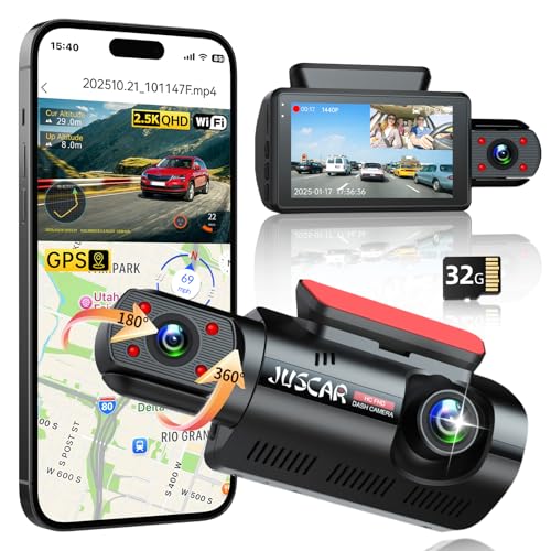 2.5K+1K Dual Dash Cam Front and Inside with GPS WiFi, 32GB Card, 24Hr Park - style: 2 front and inside