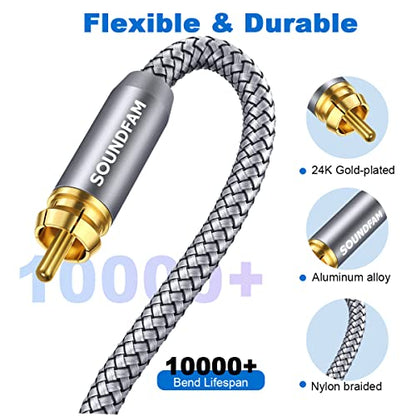 RCA Subwoofer Cable 6ft/2M RCA Cable Male to Male Gold Plated Connector for Subwoofer,Home Theater,Amplifier,TV-Grey - size: 6ft/2M, style: Subwoofer M/M