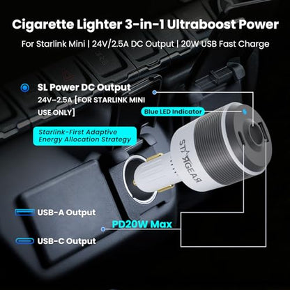 for Starlink Mini Car Adapter,3-in-1 Car Charger for Starlink Mini - size: Adapter Only