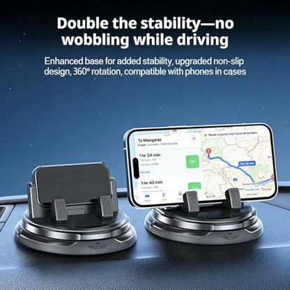 360 Degree Rotation Dashboard Phone Holder,Dashboard Navigation Bracket,Non-Slip & One-Hand Operation Car Cell Phone Mount with Cable Clip,Hide Number Design,Universal for Most Cars (Black)