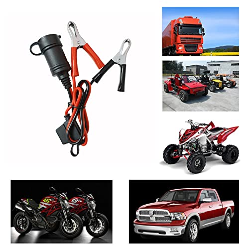 Cigarette Lighter Socket Battery Alligator Clamp - 2ft Battery Clips to Female Car Cigarette Lighter Socket Adapter Extension Cord 12v-24v Battery Clip-on Extension Cable with 15A Fuse (2)