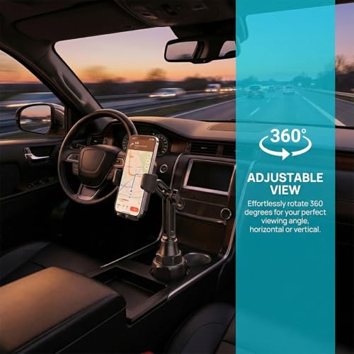 Guilcam Cup Phone Mount for Car, 360° Rotation Carbon Fiber Automotive Cup Smartphone Holder, Adjustable Neck Long Arm Vehicle Cellphone Expander Cradle Holder, Universal Fit