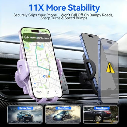 Car Vent Phone Holder [Thick Cases Friendly] Rotatable Universal Phone Mount for Car with Metal Hook & Wide Clamp, Purple Car Phone Holder Mount Compatible with iPhone 17 Pro Max 15 14 13 Samsung S25 - color: Lavender